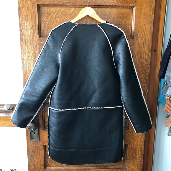 NWT Reversible faux leather/lambswool long coat - Picture 2 of 5